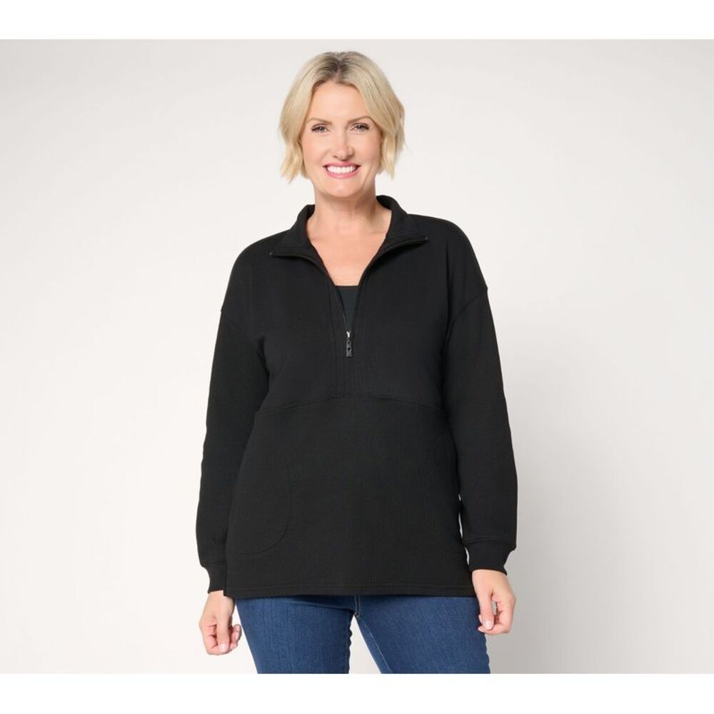 Belle by Kim Gravel Women's Top Sz S Mixed Media Micro Waffle Half Black